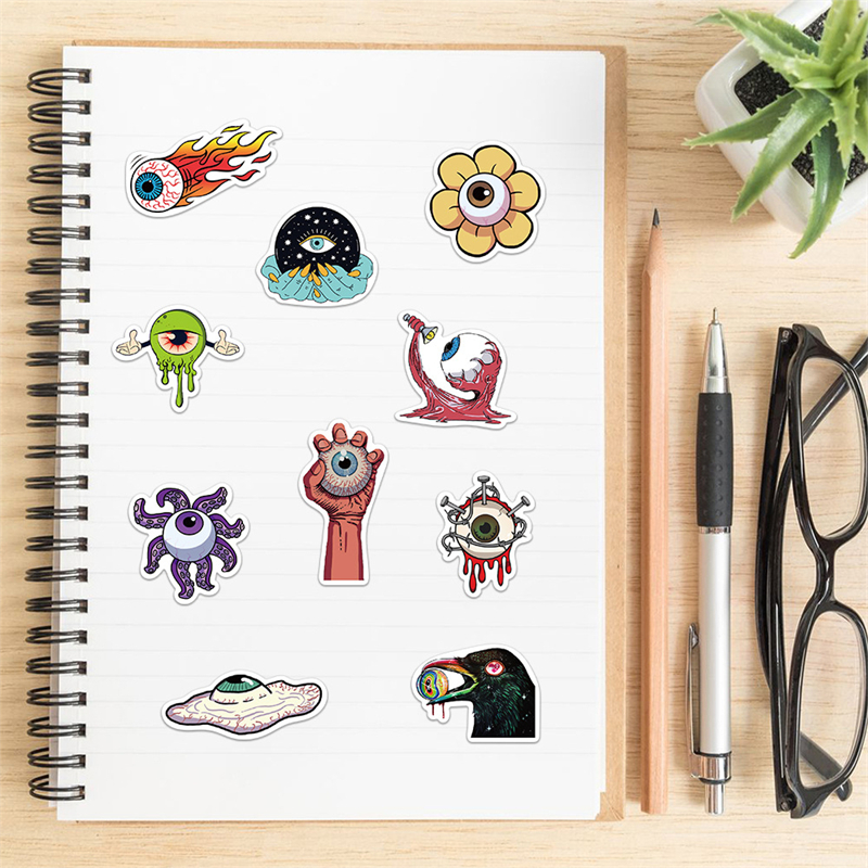 52Pcs Cool Horror Eyeball Stickers Halloween Terror Eye Pupil Graffiti Kids Toy Skateboard car Motorcycle Bicycle Sticker Decals Wholesale