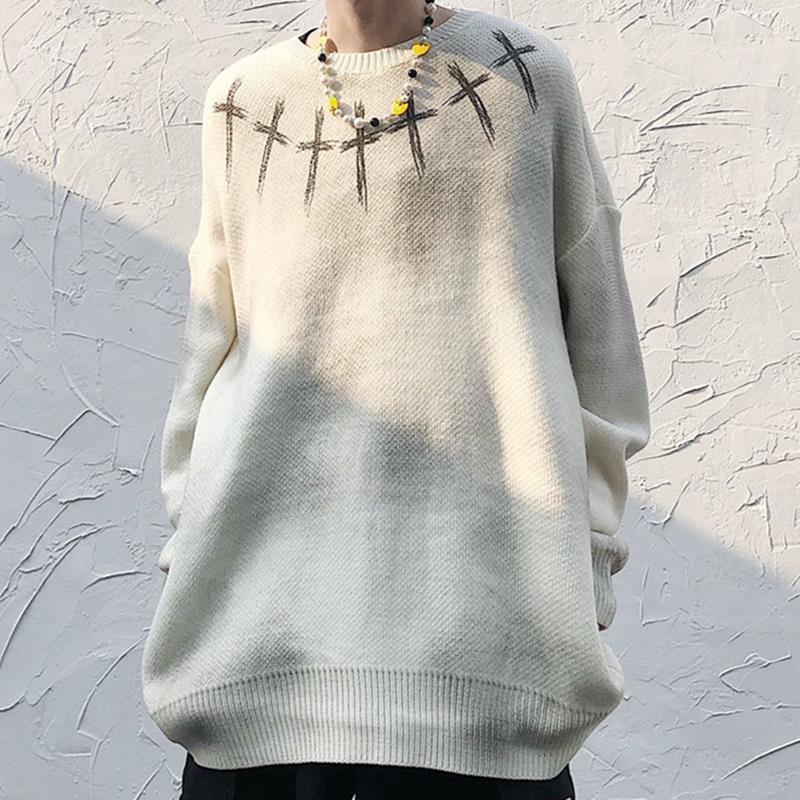 Womens Sweaters Deeptown Gothic Tie Dye Sweater Women Hip-hop Cross Print Oversize Pullover Harajuku Long Sleeve Patchwork Knitted Jumper F