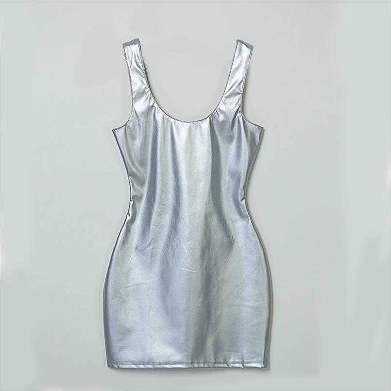 Spring And Autumn Dresses Womens Clothing Tight Sleeveless Sexy Pu Patent
