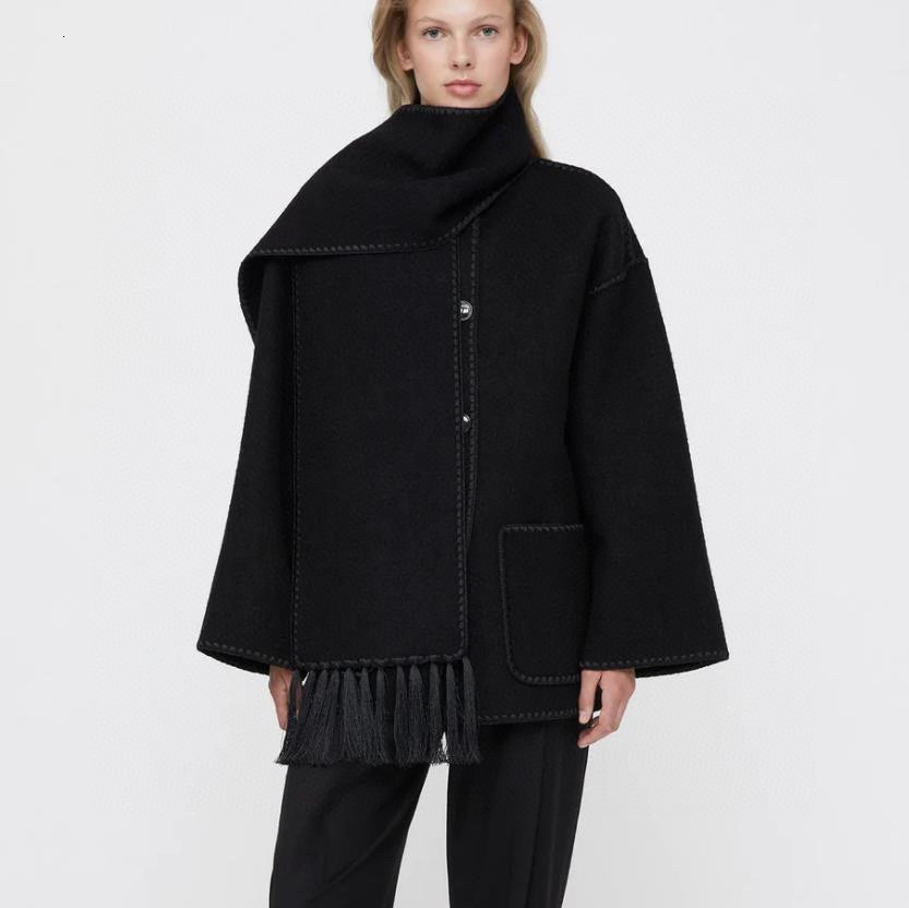 Women's Knits Tees Totem* Winter Women Coat Wool Polyester Gray Color Full Sleeves Single Breasted Oversize Casual Scarf Collar 230111