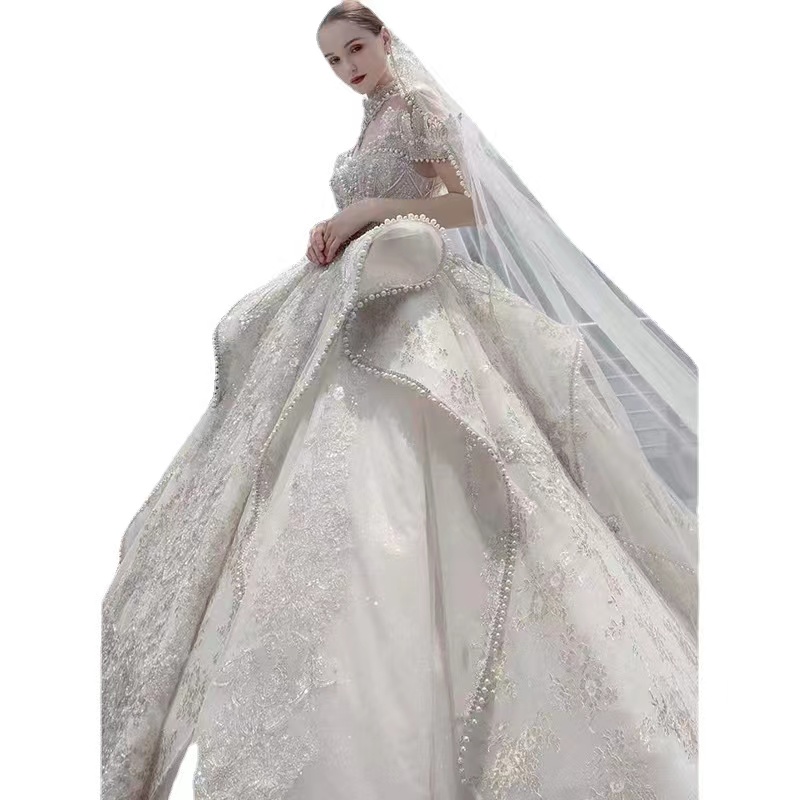 Arabic Vintage A Line Wedding Dresses Crystals Sheer Long Sleeve Lace Beaded Ball Gown Vestido De Novia Bridal Dress Wed Disigner Gowns 403