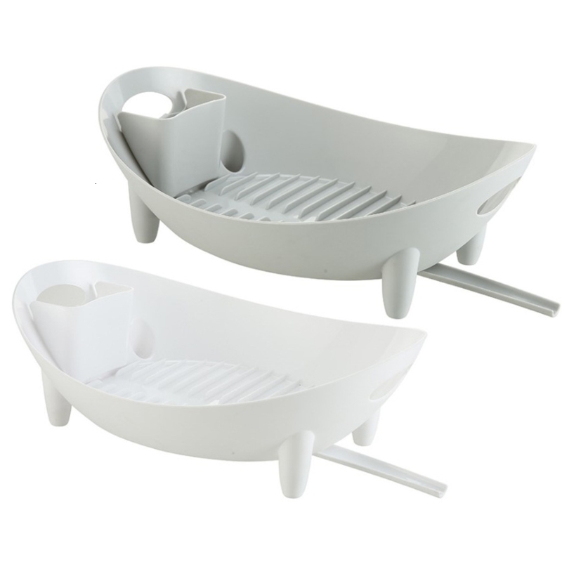 Dish Racks Drying Rack Oval Shaped Drainer with Utensil Holder Plate Bowl Cutlery Storage Container Vegetable Basket 230111