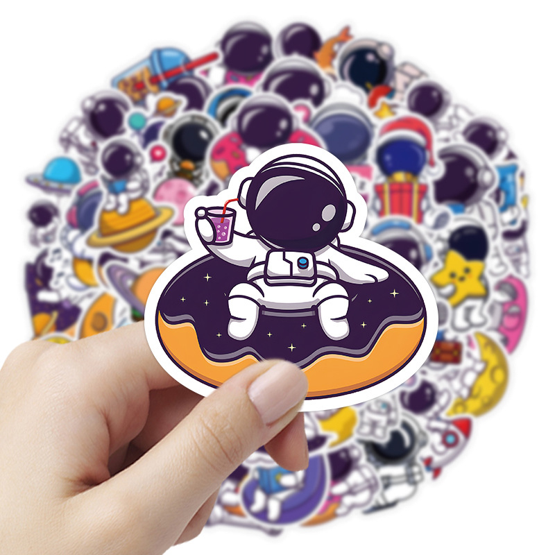 60Pcs Cute Cartoon Astronaut Sticker Moon Rocket Universe Space Man Graffiti Stickers for DIY Luggage Laptop Skateboard Motorcycle Bicycle Stickers