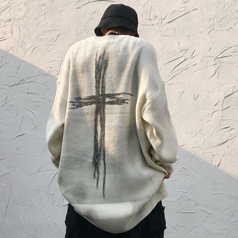 Womens Sweaters Deeptown Gothic Tie Dye Sweater Women Hip-hop Cross Print Oversize Pullover Harajuku Long Sleeve Patchwork Knitted Jumper F
