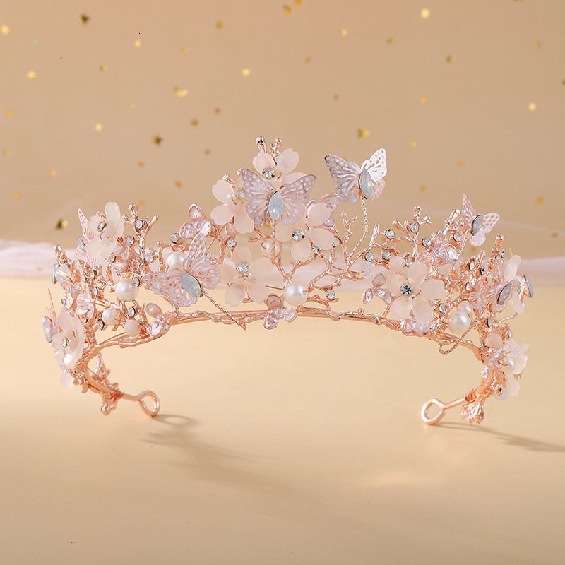 Wedding Hair Jewelry Baroque Rose Gold Crystal Butterfly Pearls Bridal Tiaras Crowns Diadem Headpiece Vine Tiara Accessories 230112
