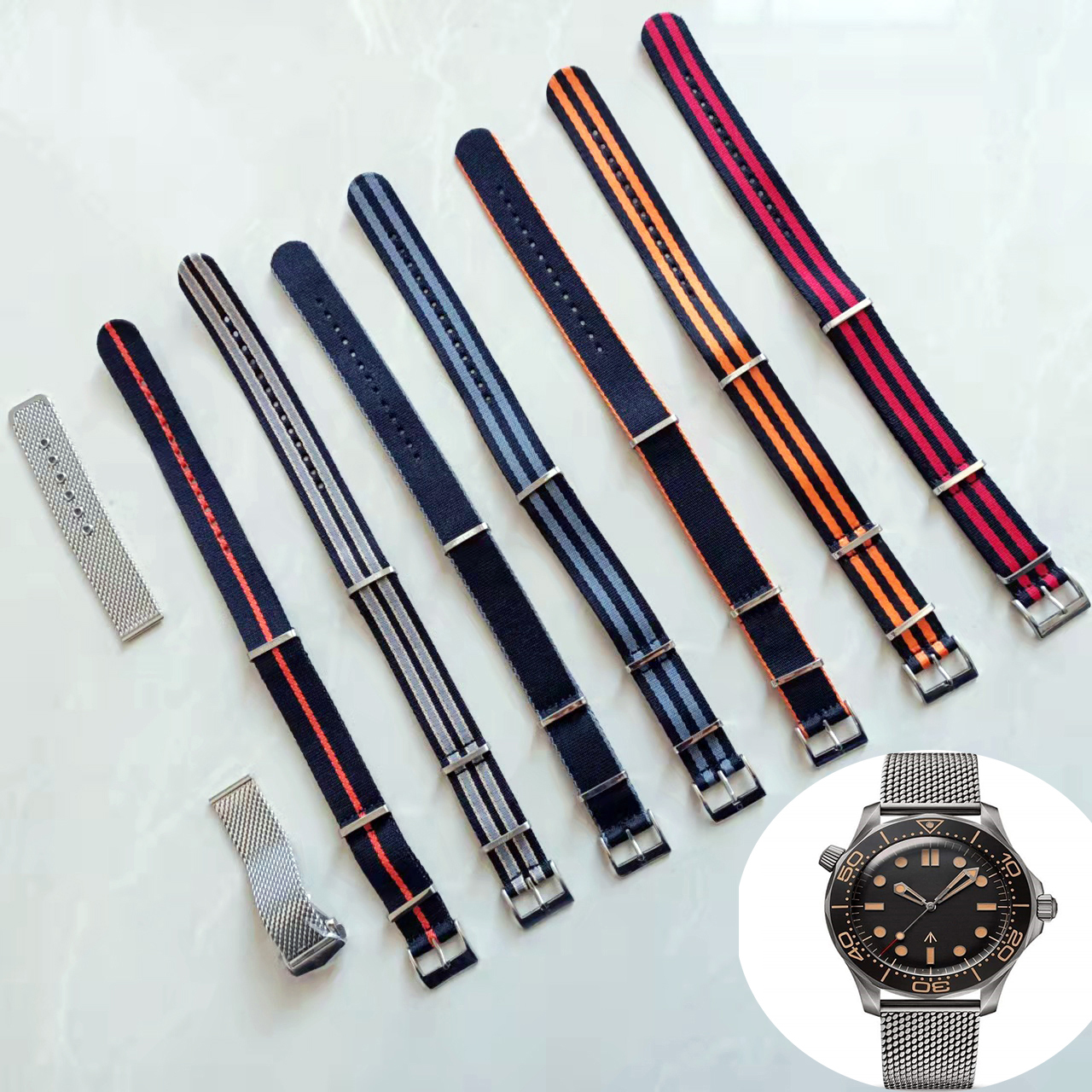 Watch bands 007 300M Nato strap for luxury watch master Nttd band watch accessories with silver original steel clasp Wristwatches Bands