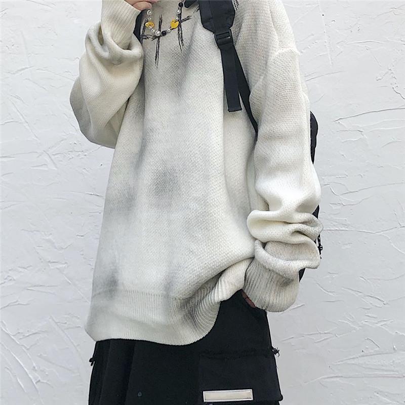 Womens Sweaters Deeptown Gothic Tie Dye Sweater Women Hip-hop Cross Print Oversize Pullover Harajuku Long Sleeve Patchwork Knitted Jumper F