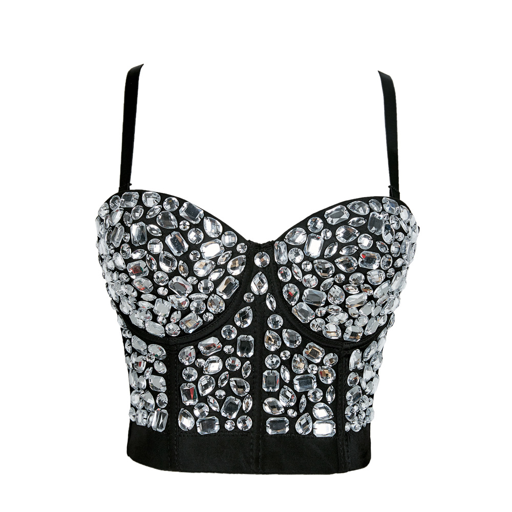 Women Camis Rhinestone Bustier Crop Tanks Top Club Party Glitter Corset Top Bra Vest