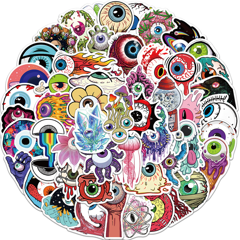 52Pcs Cool Horror Eyeball Stickers Halloween Terror Eye Pupil Graffiti Kids Toy Skateboard car Motorcycle Bicycle Sticker Decals Wholesale