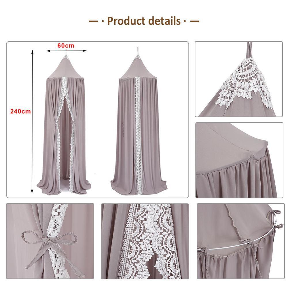Toy Tents Round Pink/White/Gray Bed Canopy for Girl Baby Crib Bed Curtain with Lace Kids Play Tent House Dome Hanging Children Room Dossel 230111