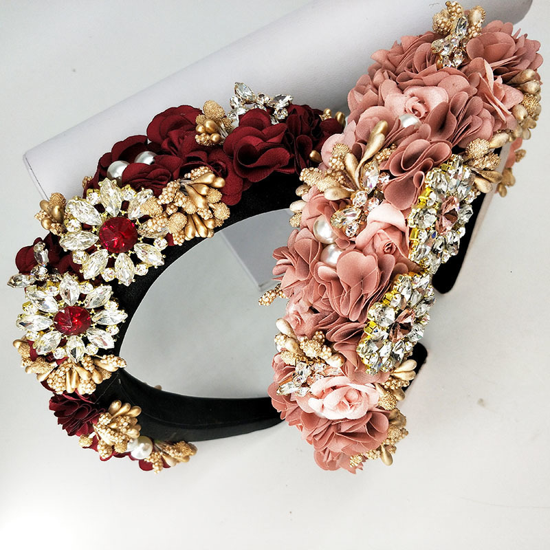 Wedding Hair Jewelry Fashion Flower Hairband For Women Compacted Crowns Soft Crystal Hairhoop Turban Women's Headbands Girls Accessories 230112