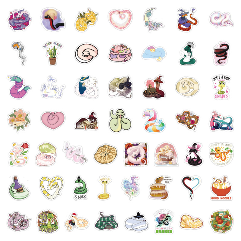 50Pcs Cute Cartoon Snake Stickers Serpentiformes Graffiti Kids Toy Skateboard car Motorcycle Bicycle Sticker Decals Wholesale