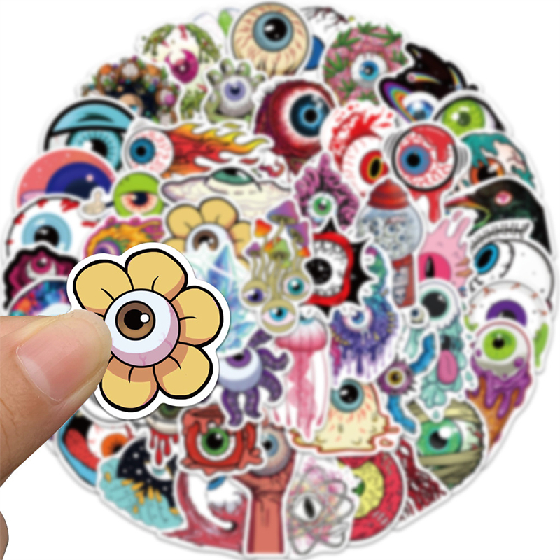 52Pcs Cool Horror Eyeball Stickers Halloween Terror Eye Pupil Graffiti Kids Toy Skateboard car Motorcycle Bicycle Sticker Decals Wholesale