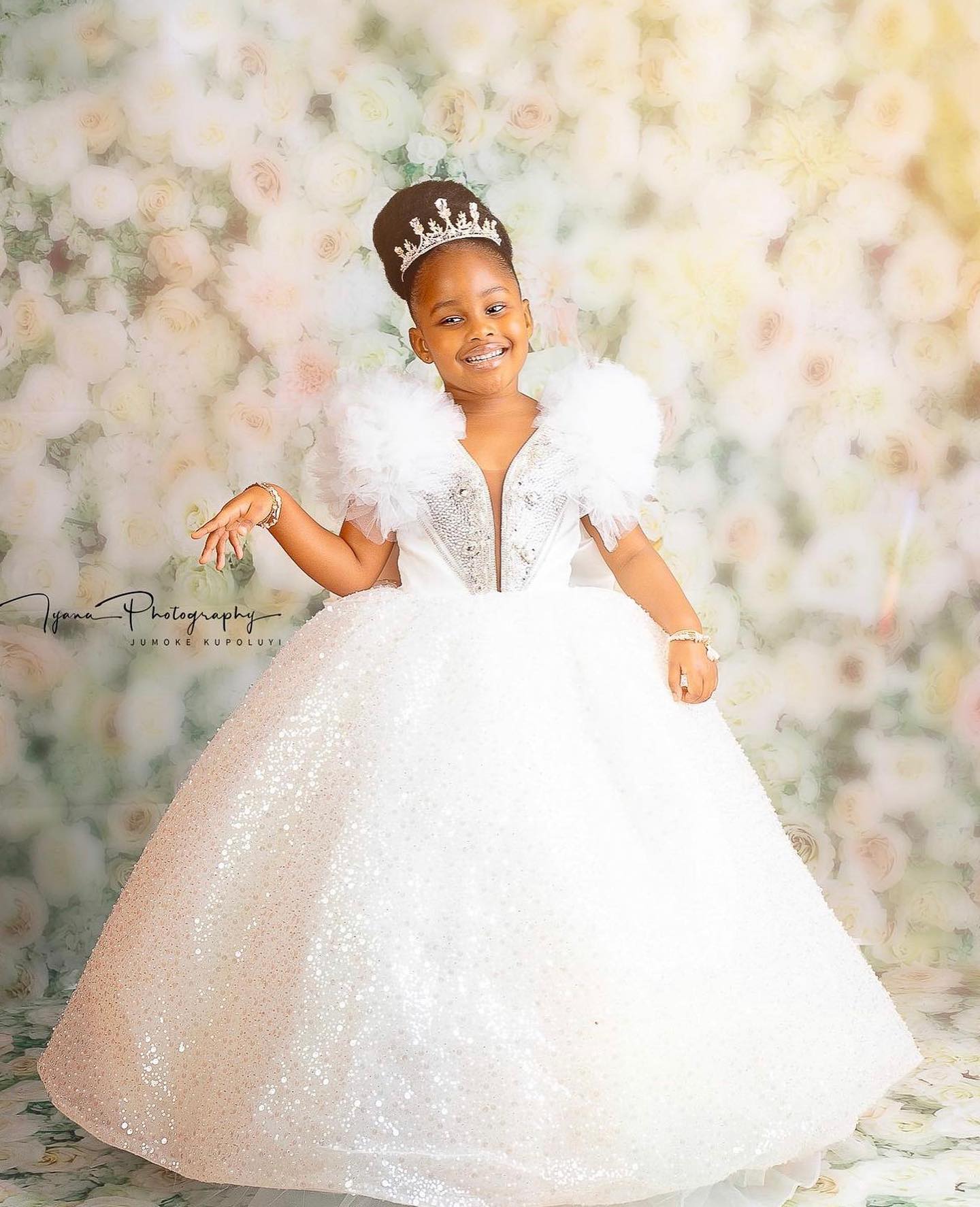 White Sequined Ball Gown Flower Girls Dresses for Wedding Girl Pageant Dress Kids Party Prom Birthday for Photoshoot