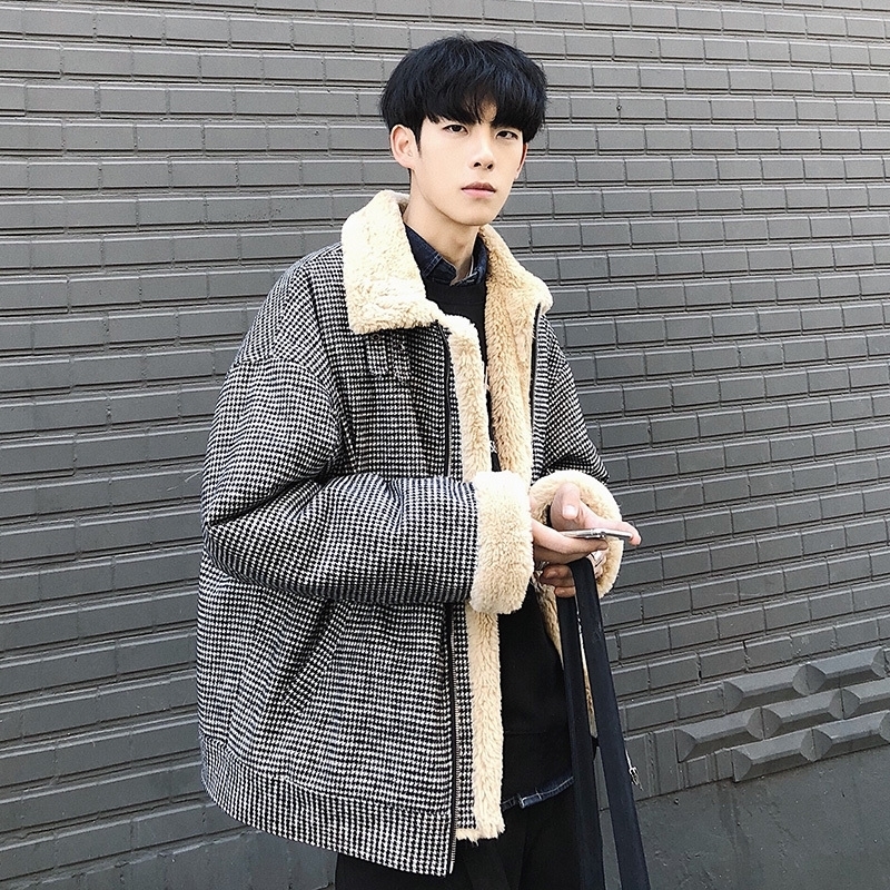Men s Jackets Winter Product Thickening Plus Velvet Material Cotton Black Brown Plaid And White M XL l230106