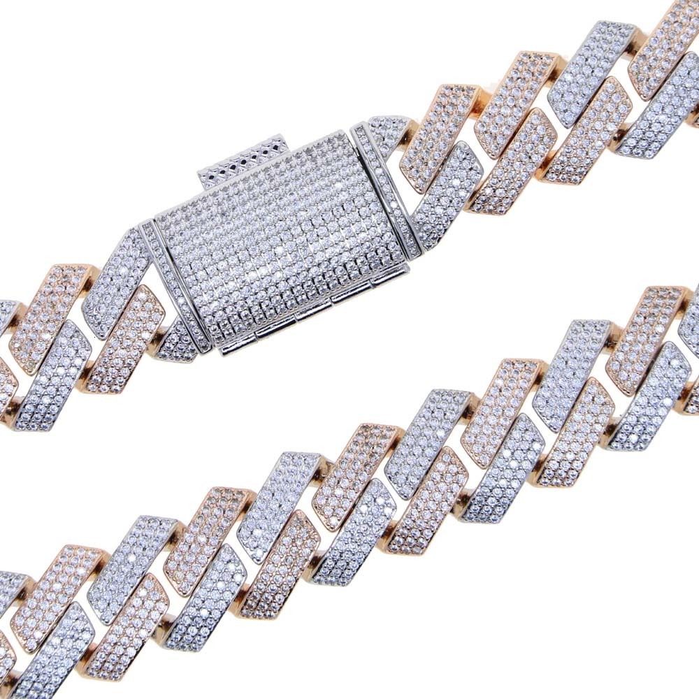 Chokers Iced Out Bling Baguette CZ 19mm Miami Cuban Chain Necklace Two Tone Color Cubic Zirconia Necklaces Men Hip Hop Jewelry 230113