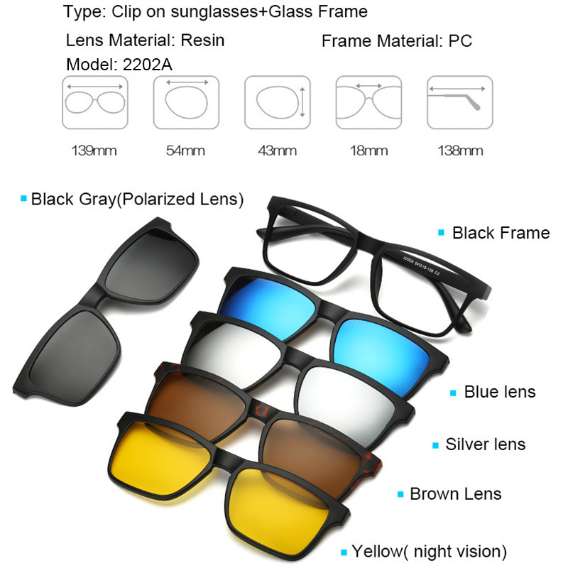 Sunglasses Frames Fashion Optical Spectacle Frame Men Women With 5 Clip On Polarized Magnetic Glasses For Male Myopia Eyeglasses RS159 230106