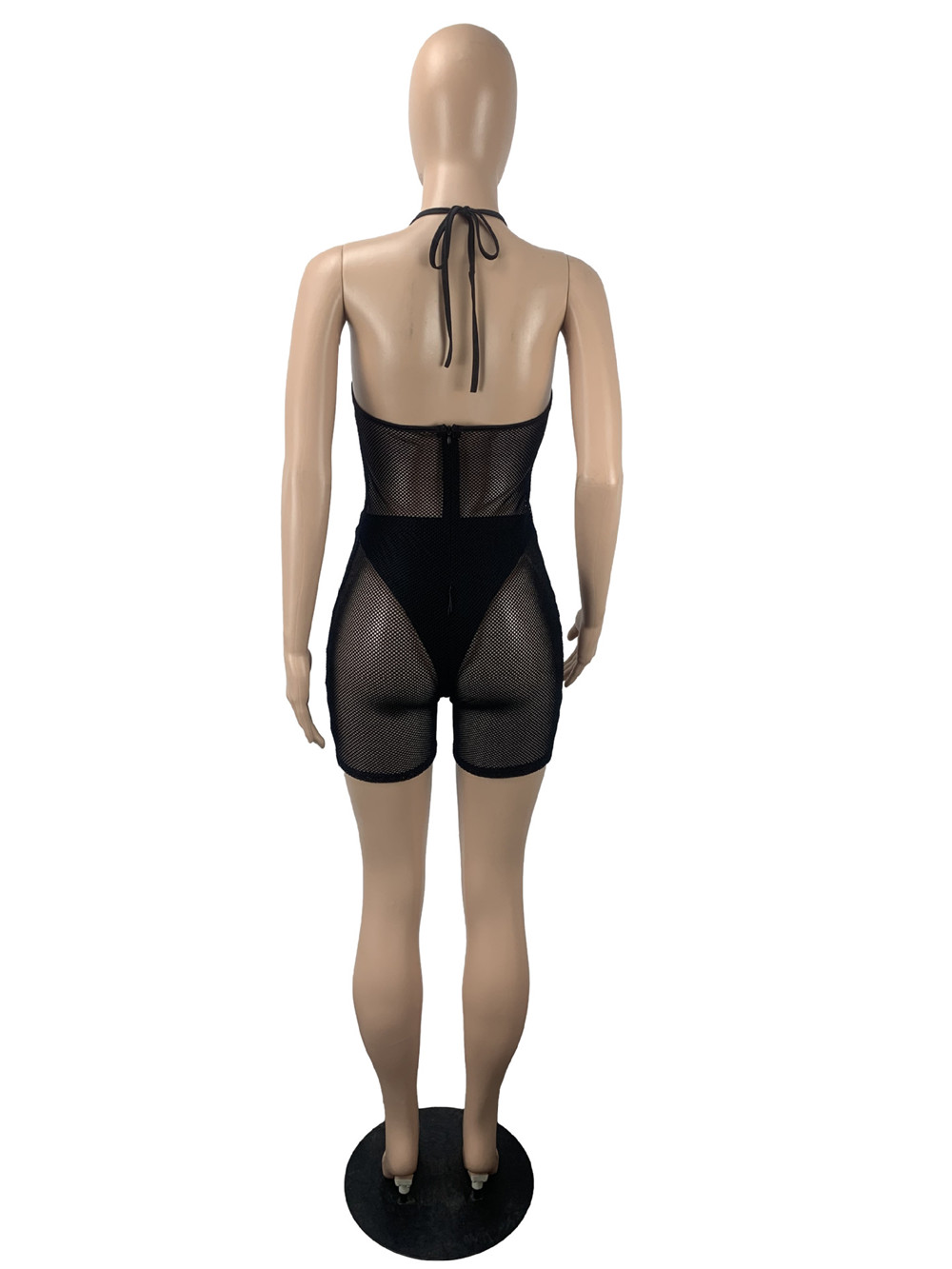 Sexy Fish Net Rompers Women Summer Clothes Bodycon Halter Jumpsuits Mesh One Piece Outfits Fashion See Through Clothing Skinny Playsuits 9190