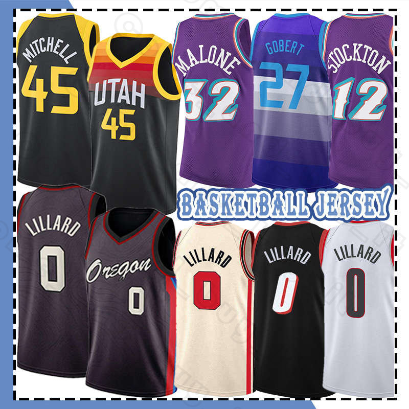 Damian Lillard Basketball Jerseys Donovan Mitchell Retro Karl Malone John Stockton 2023 City Rudy Gobert Men Edition Black White 0 45 32 12 27 Jersey