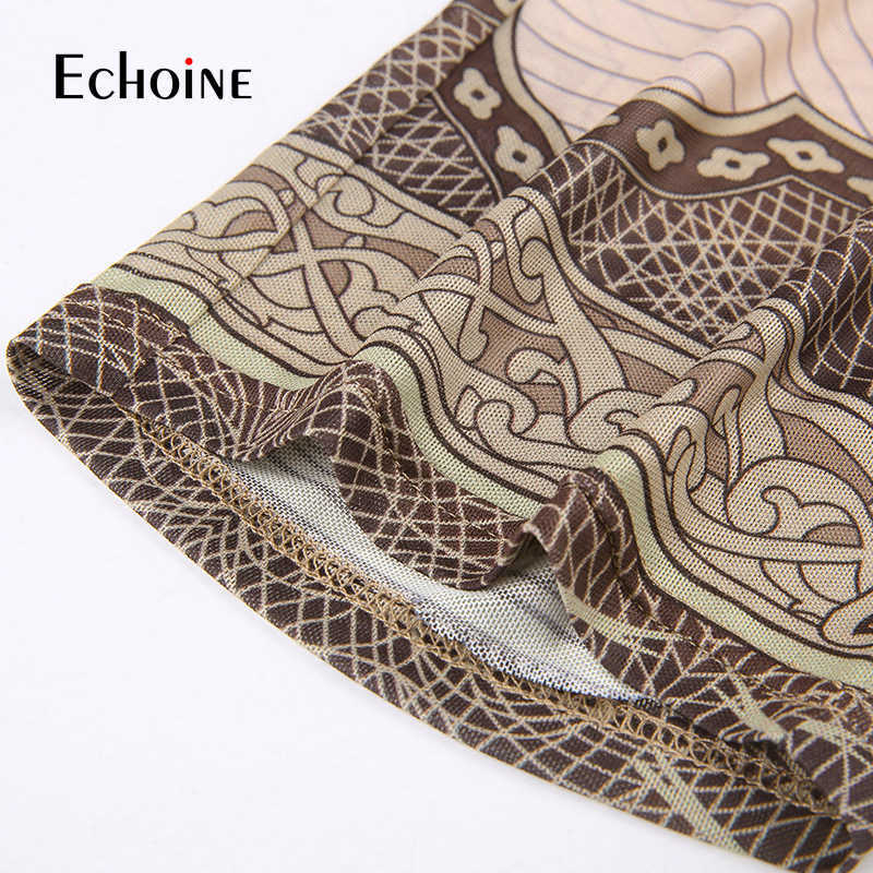 Two Piece Dress Echoine Women Vintage Sexy Mesh Print Long Sleeve Top And Knee Length Shorts 2 Piece Set Autumn New Casual Party Sports Outfits T23011