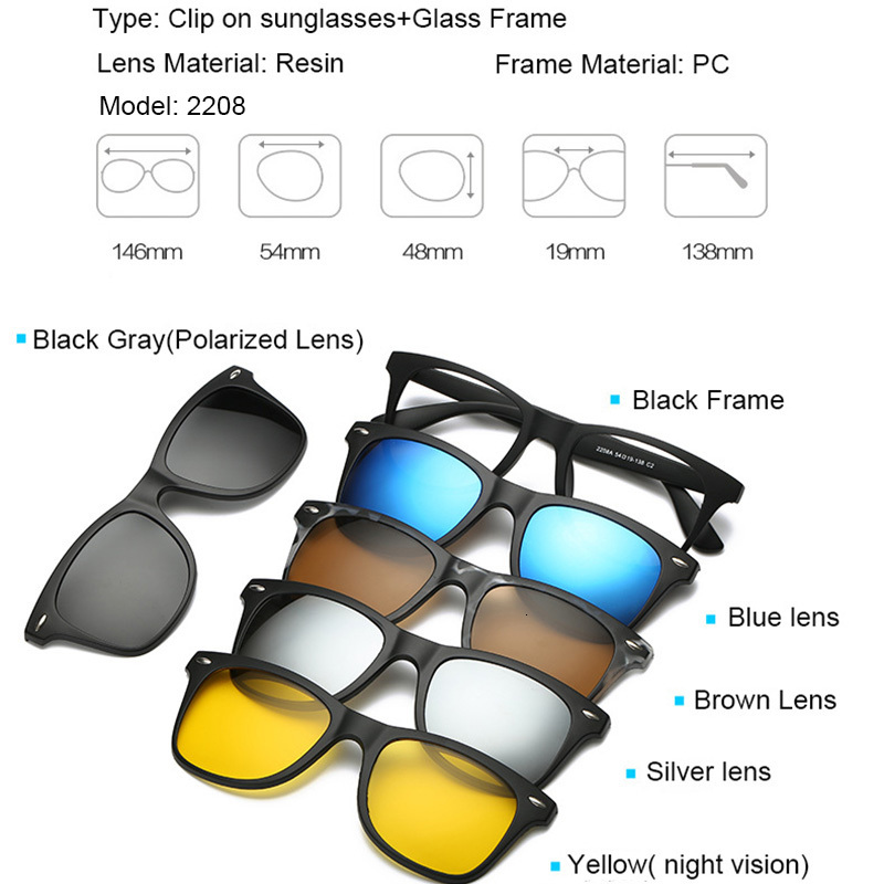 Sunglasses Frames Fashion Optical Spectacle Frame Men Women With 5 Clip On Polarized Magnetic Glasses For Male Myopia Eyeglasses RS159 230106