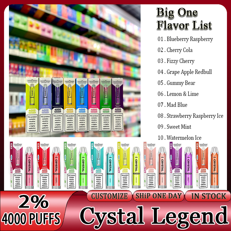 Crystal Legend 4000 Puffs Disposable Vapes Crystal Vape 4000 Puff 4000 2% E cigarettes Big One 1350mAh Battery Capacity 12ml With Extra Vape Pen VS lost mary
Crystal Legend 4000 Puffs Disposable Vapes Crystal Vape 4000 Puff 4000 2% E cigarettes Big One 1350mAh Battery Capacity 12ml With Extra Vape Pen VS lost mary