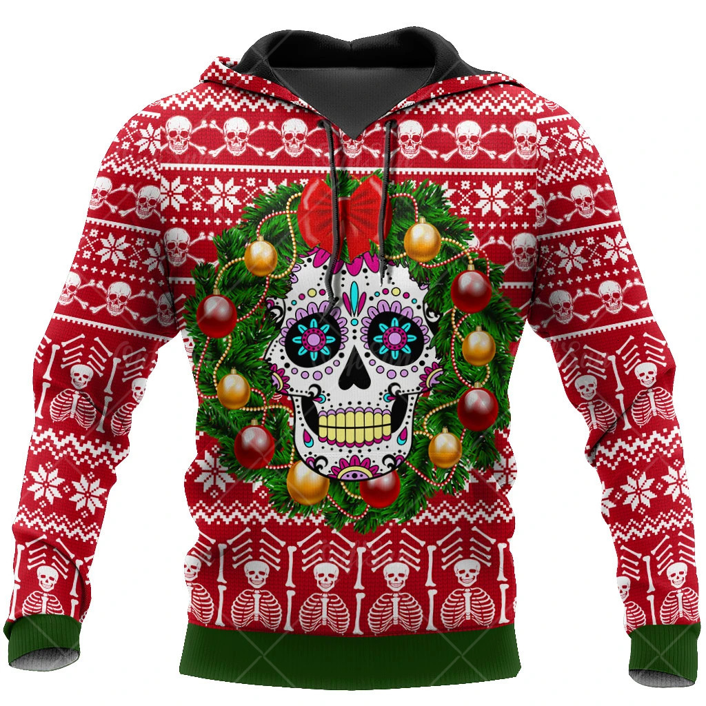 Mens Hoodies Sweatshirts Christmas Skull Print Hooded Fashion Boutique Pattern Jackets Coat Autumn Street Trend Women Oversized Pullover 230113
