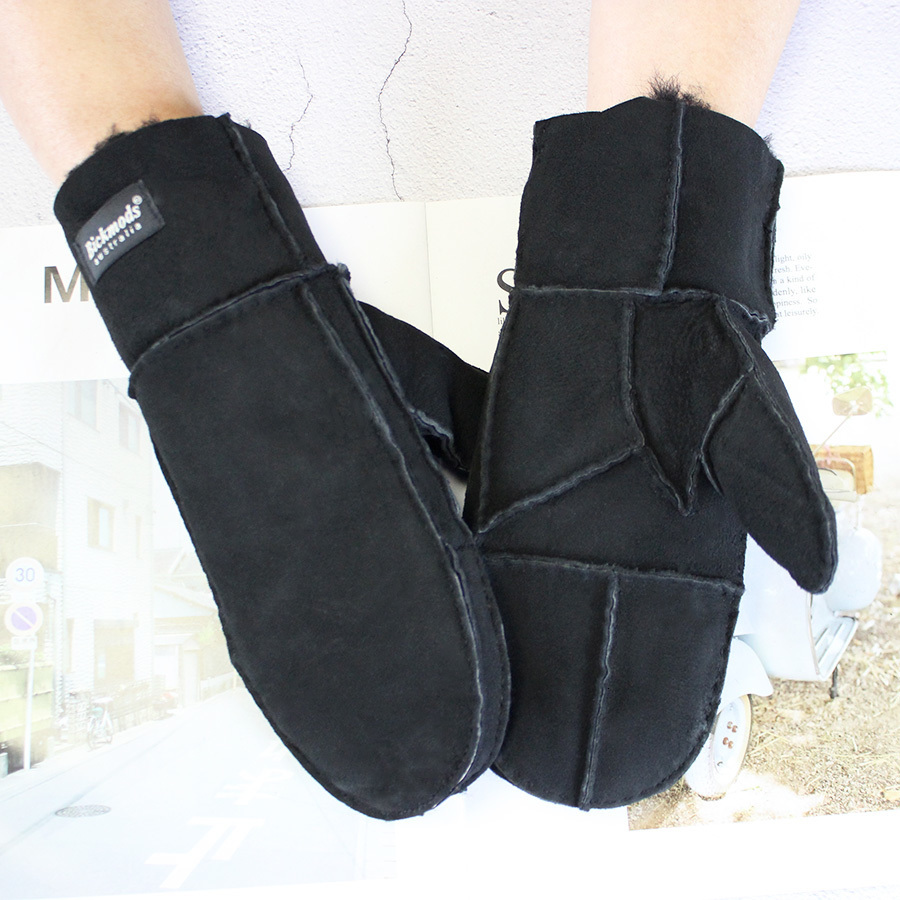 Fingerless Gloves Sheepskin Fur Gloves Womens Winter Cold Warm Mens Leather Thicken Mittens Hand Sewn Black Sheepskin Wool 230113