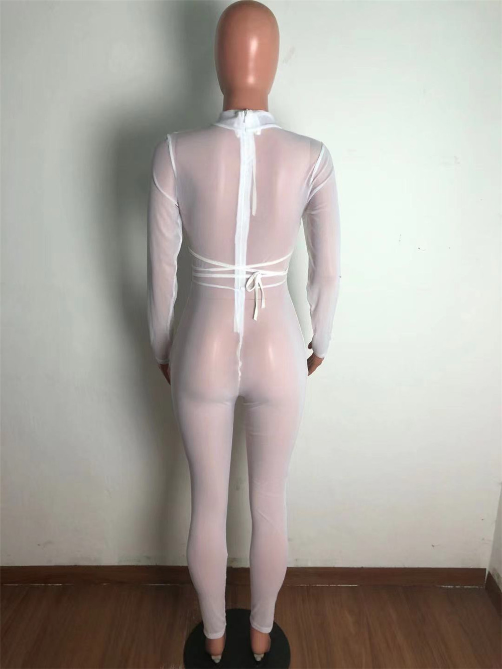 Sexy Mesh Jumpsuits Women Hollow Out Rompers Spring Clothes Sexy See Through Bodycon Jumpsuits Sheer One Piece Outfits Nightclub Party Wear Bulk Items