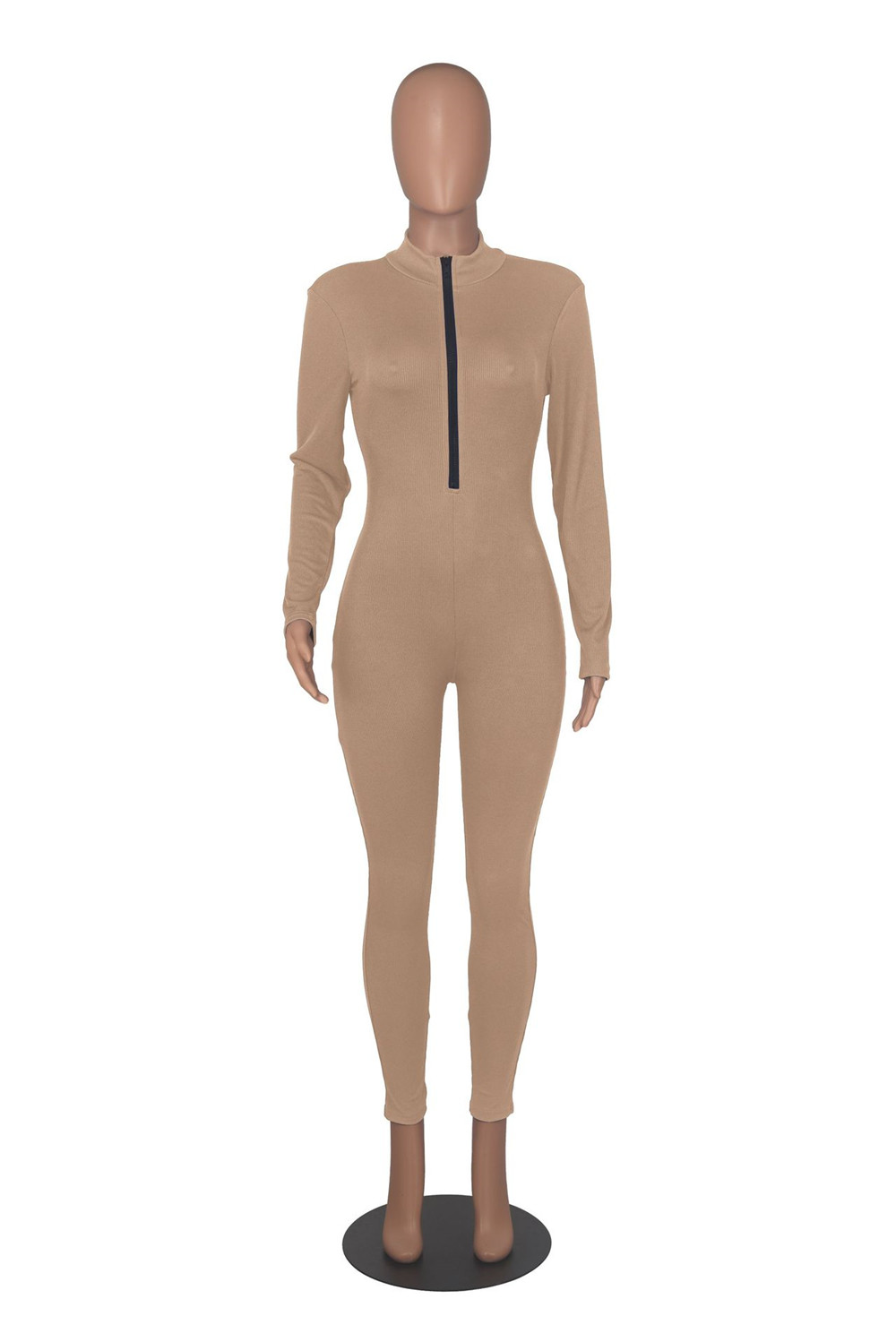 Fall Winter Knitted Ribbed Jumpsuits Women Long Sleeve Bodycon Rompers Solid Zipper Jumpsuits One Piece Outfits Skinny Overalls leggings Casual Street
