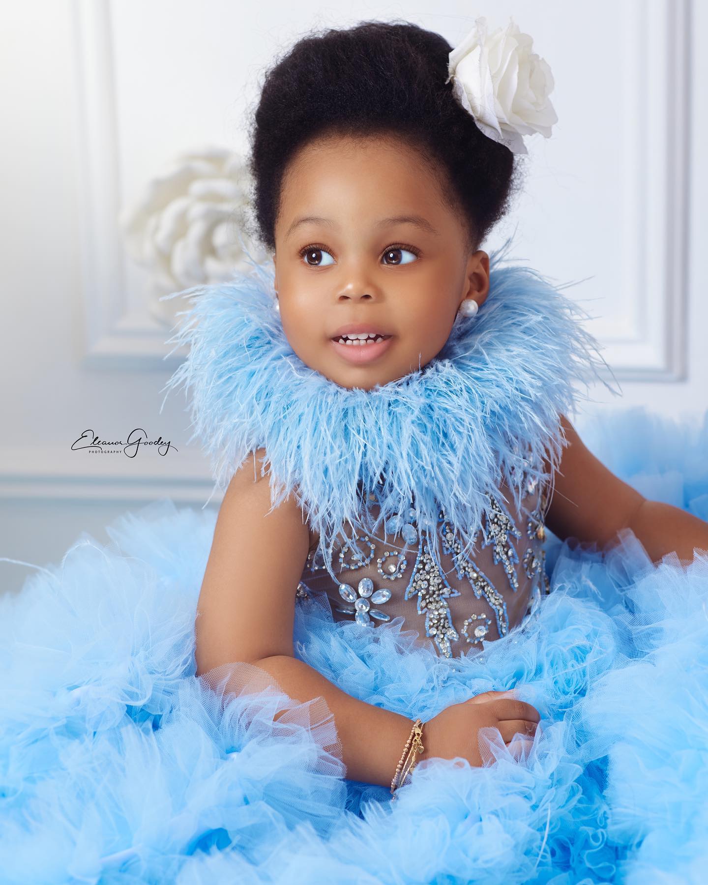 Feahter Girl Pageant Dress Flower Girls Dresses for Wedding Light Sky Blue Kids Ruffles Party Birthday Gowns for Photoshoot