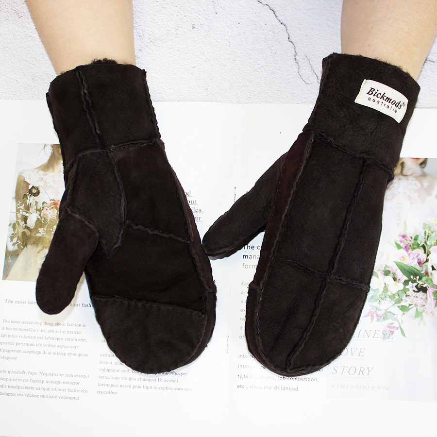 Fingerless Gloves Sheepskin Fur Gloves Womens Winter Cold Warm Mens Leather Thicken Mittens Hand Sewn Black Sheepskin Wool 230113
