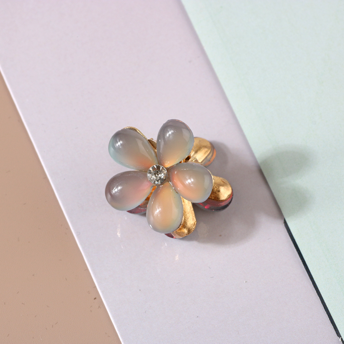 Double Side Crystal Flower Hair Claw Ribbon Rhinestones Alloy Hair Clamp for Girls Sweet Summer Side Clip Hairs Styling Accessories 1328