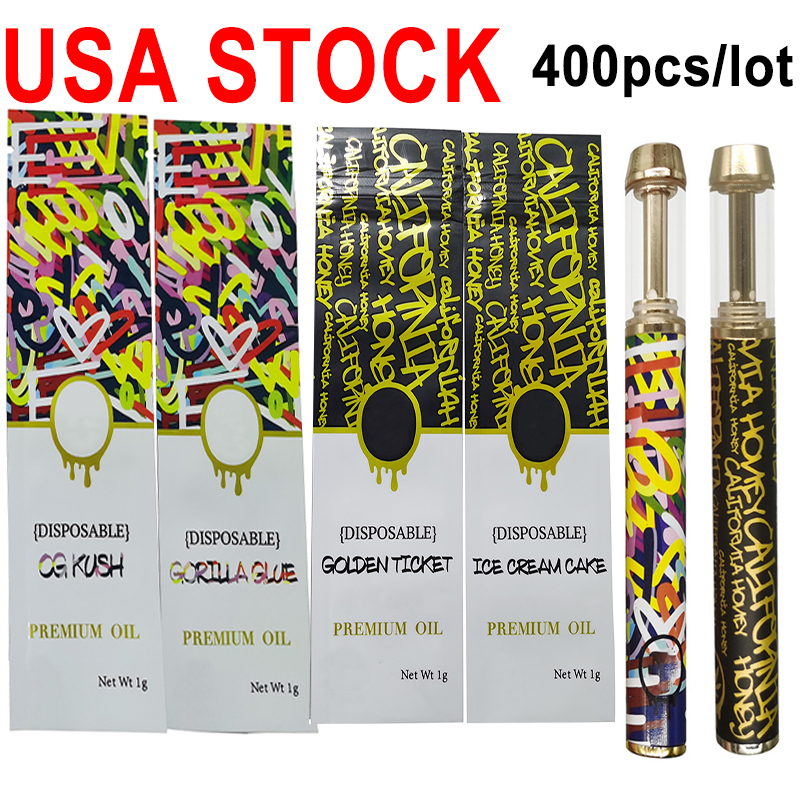 USA stock California Honey Disposable Vape Pens 1ML Oil Rechargeable 400mah Battery Vapes Gold 510 Thread Carts Cartridges Empty Packaging Custom Box Bag CAKE OEM
USA stock California Honey Disposable Vape Pens 1ML Oil Rechargeable 400mah Battery Vapes Gold 510 Thread Carts Cartridges Empty Packaging Custom Box Bag CAKE OEM