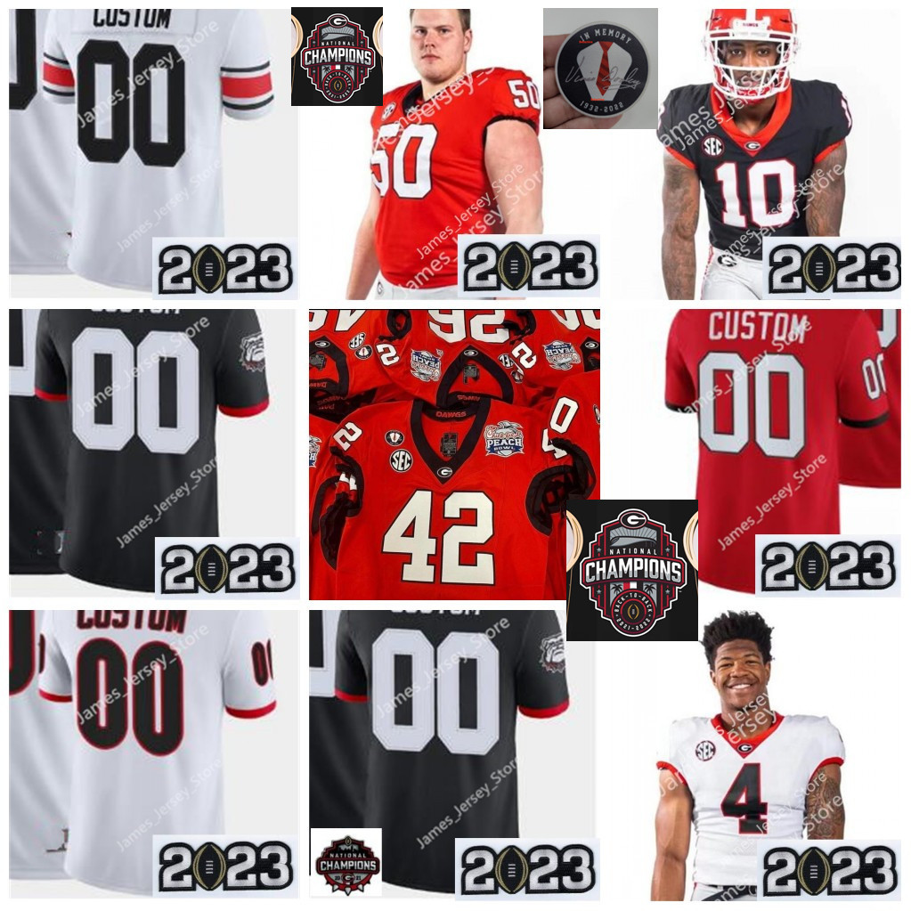 

American College Football Wear 2023 Champion NCAA New Stitched Football Jersey Brock Bowers Jerseys JT Daniels Kirby Smart Elijah Holyfield Stetson Bennett IV J.Da, 100th black with champion 2023 patch