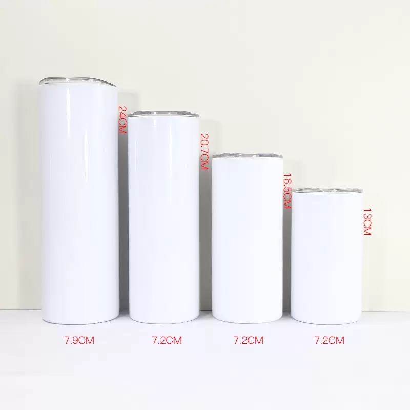 USA Local warehouse sublimation straight skinny tumbler 12oz 15oz 20oz 30oz blank white stainless steel tumblers with lid straw straight coffee cup