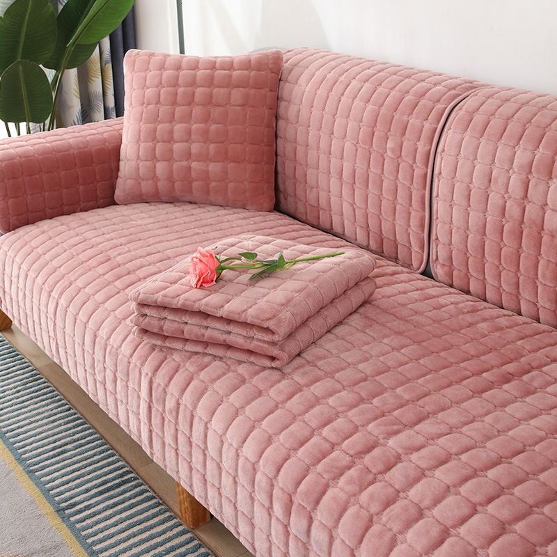 Chair Covers Sofa Plush Nonslip Thickened Cushion Flannel Couch Cover Universal Solid Color Dustproof Seat 230113