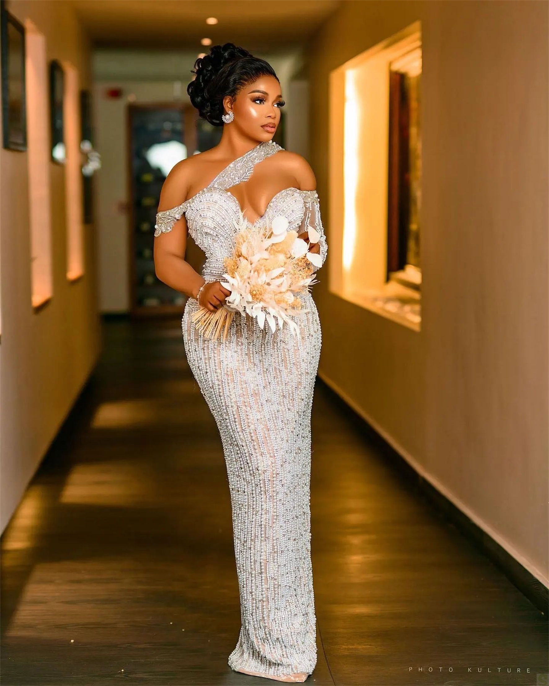 Exquisite Crystal Mermaid Wedding Vintage One Shoulder Beading Bridal Gown, Custom Made Ruffles Dress, Vestido De Novia