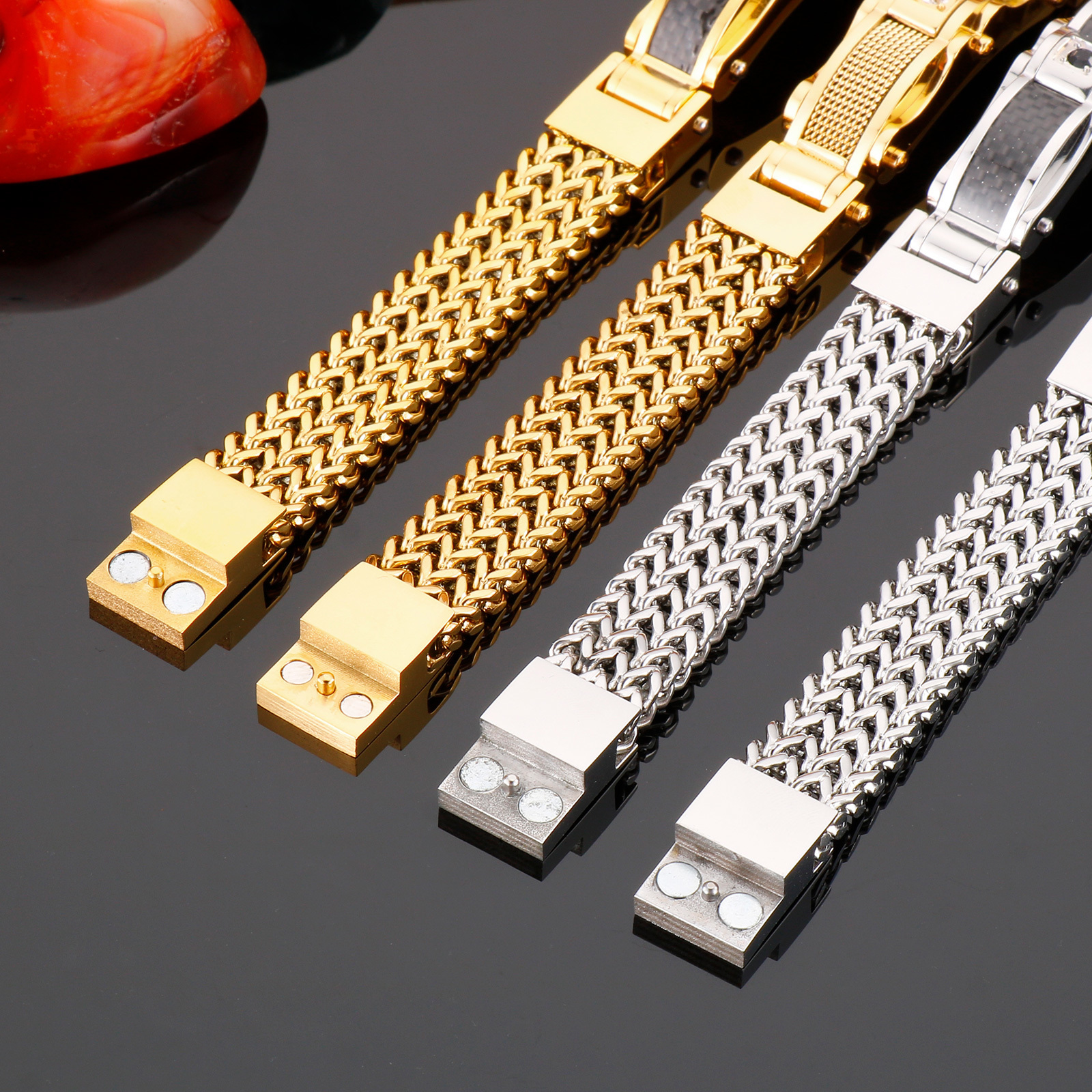 Charm Bracelets Gold Color Stainless Steel Link Chain Bracelets For Mens Metal Bracelet Male Charm Jewelry Accessory 230113