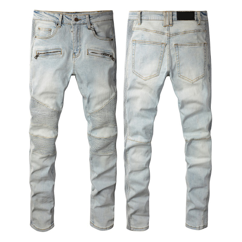 Mens Jeans For Guys Rip Slim Fit Skinny Man Pants Orange Star Patches Wearing Biker Denim Stretch Cult Stretch Motorcycle Trendy Long Straight Hip Hop