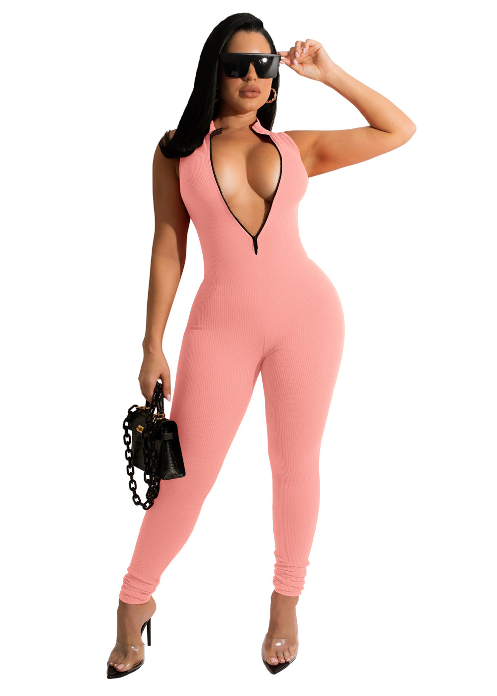 Summer Sleeveless Knitted Ribbed Jumpsuits Women Spring Autumn Bodycon Rompers Sexy Solid Jumpsuits Casual One Piece Outfits Skinny Overalls Bulk Item