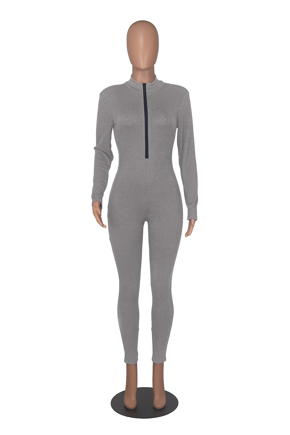 Fall Winter Knitted Ribbed Jumpsuits Women Long Sleeve Bodycon Rompers Solid Zipper Jumpsuits One Piece Outfits Skinny Overalls leggings Casual Street