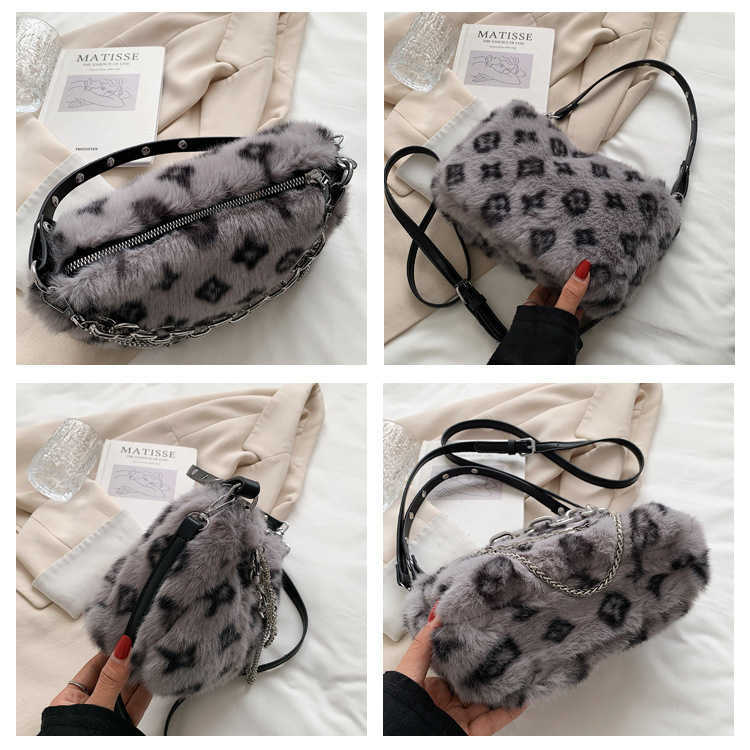 Shoulder Bags Soft Warm Plush Faux Fur Fluffy Tote Bag Female Luxury Designer Small Crossbody For Women Chain Handbags And Purses 230113