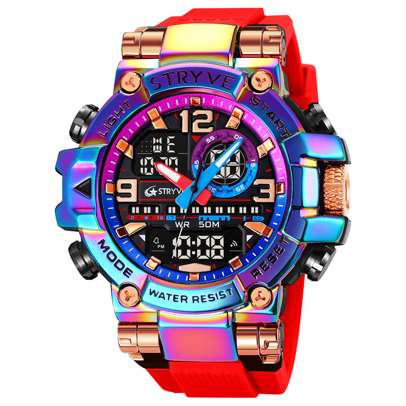 Wristwatches STRYVE Watch for Mens High Quality DigitalAnalog Dual Movement 5ATM Waterproof Watches Fashion Sports Mens Watch 8025 230113