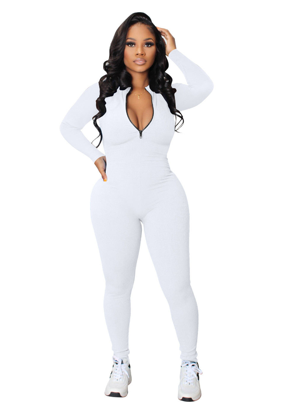 Fall Winter Knitted Ribbed Jumpsuits Women Long Sleeve Bodycon Rompers Solid Zipper Jumpsuits One Piece Outfits Skinny Overalls leggings Casual Street