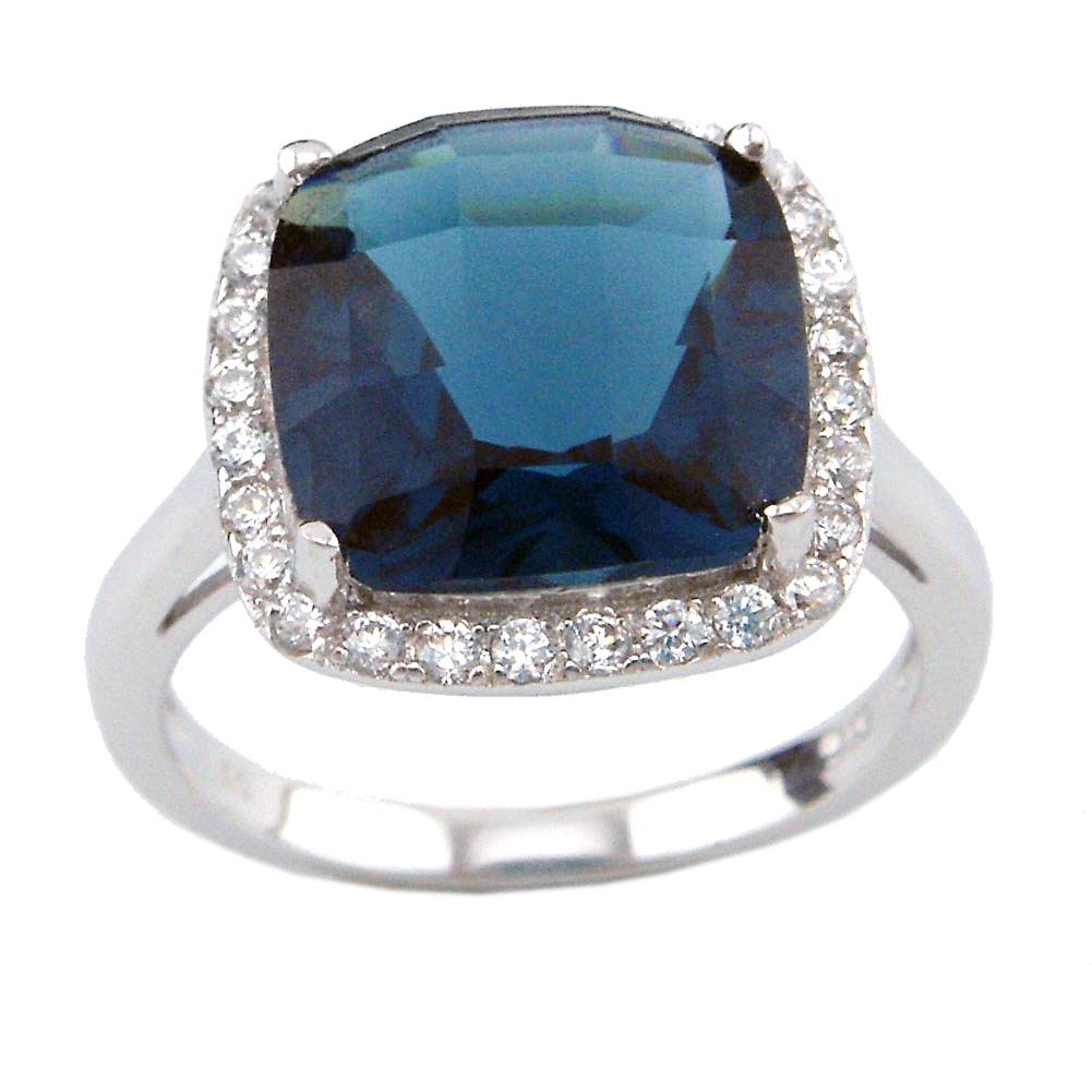 Fashion Blue Ring Cubic Zirconia Stone Ring Rhodium Plated Wedding Ring for Women