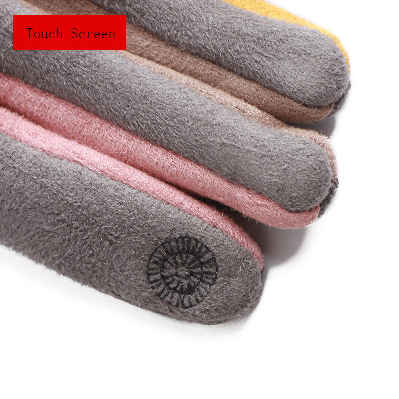 Fingerless Gloves Winter Female Single Layer Warm Cashmere Full Finger Button Cycling Mittens Women Suede Leather Touch Screen Driving Gloves J23 2301