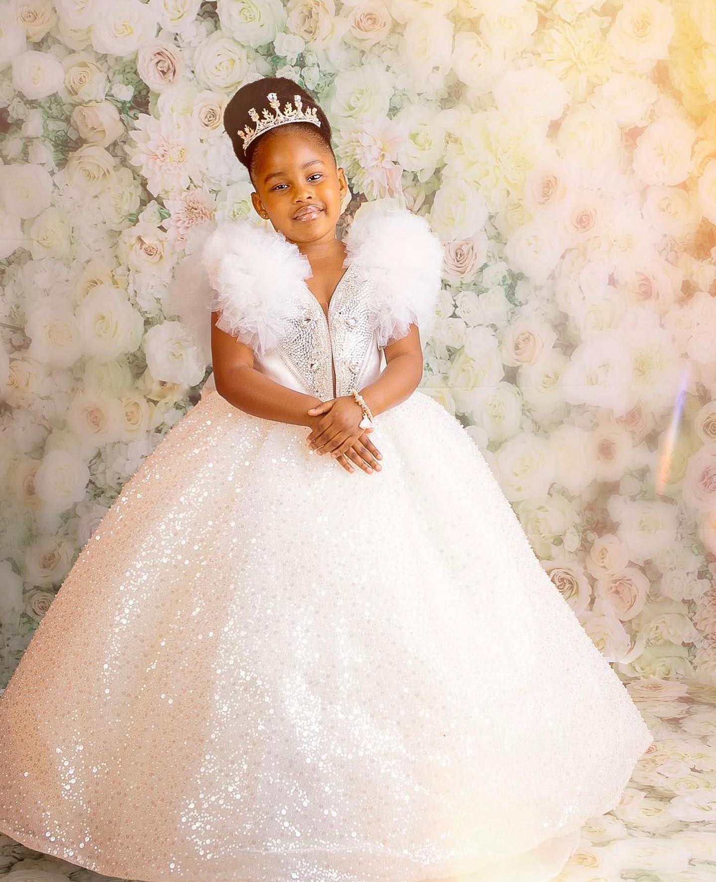 White Sequined Ball Gown Flower Girls Dresses for Wedding Girl Pageant Dress Kids Party Prom Birthday for Photoshoot