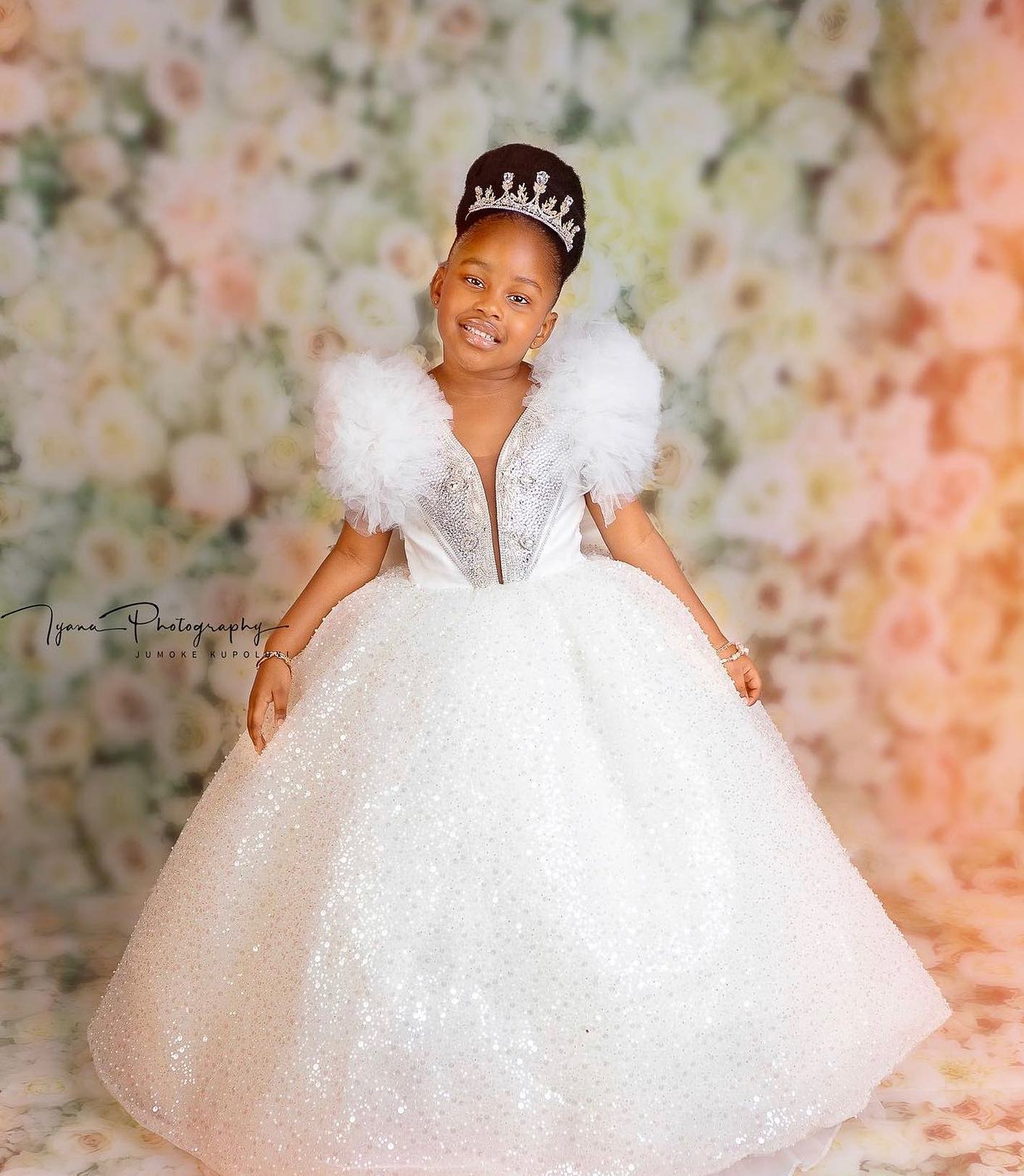 White Sequined Ball Gown Flower Girls Dresses for Wedding Girl Pageant Dress Kids Party Prom Birthday for Photoshoot