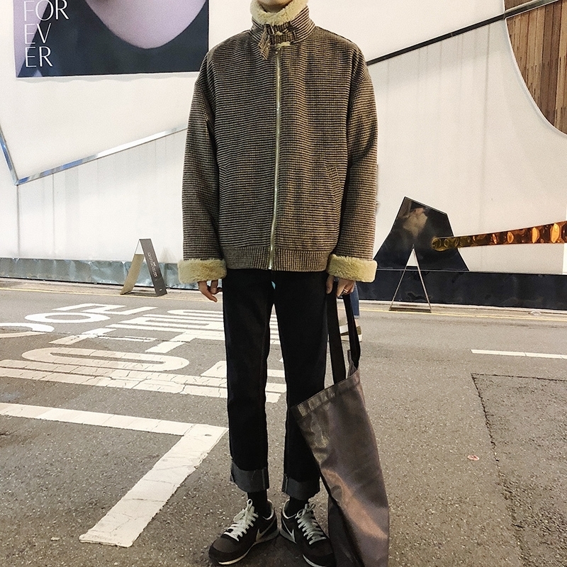 Men s Jackets Winter Product Thickening Plus Velvet Material Cotton Black Brown Plaid And White M XL l230106